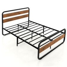Full Metal Bed Frame Arc Platform Headboard Footboard Mattress Foundation Black