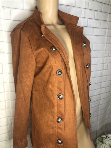 Womens Size M Brown Open Front Jacket Soft Brushed Stretch Polyester Lined - Picture 4 of 13