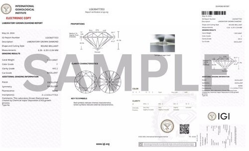 1 Ct Round Cut E Color VVS2 Clarity STONE Lab Grown Diamond IGI Certified - Picture 5 of 8