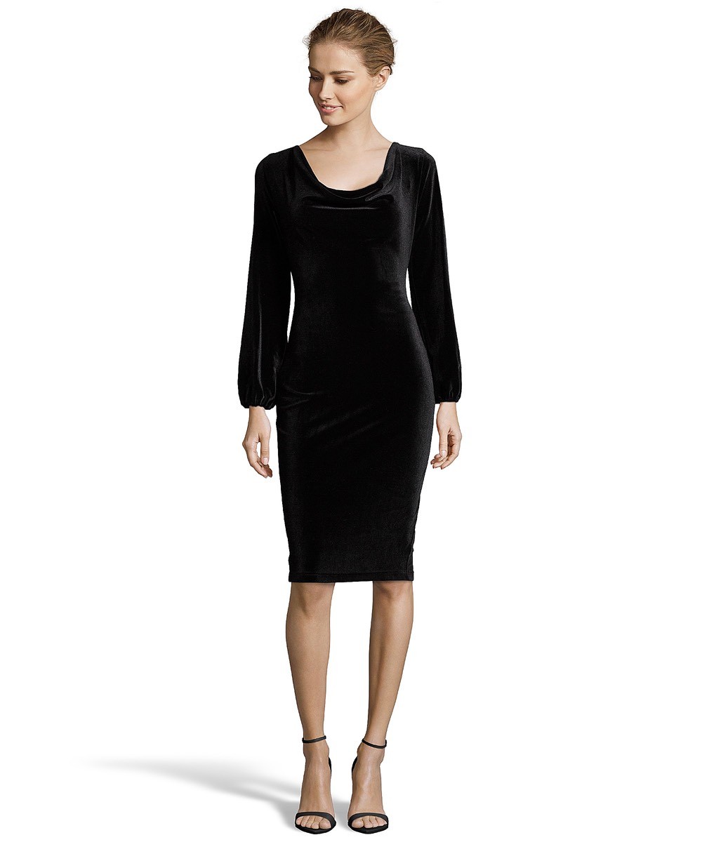 Wyatt Velvet Dress Cowl Neck Lace Cocktail Small Black Long Sleeve