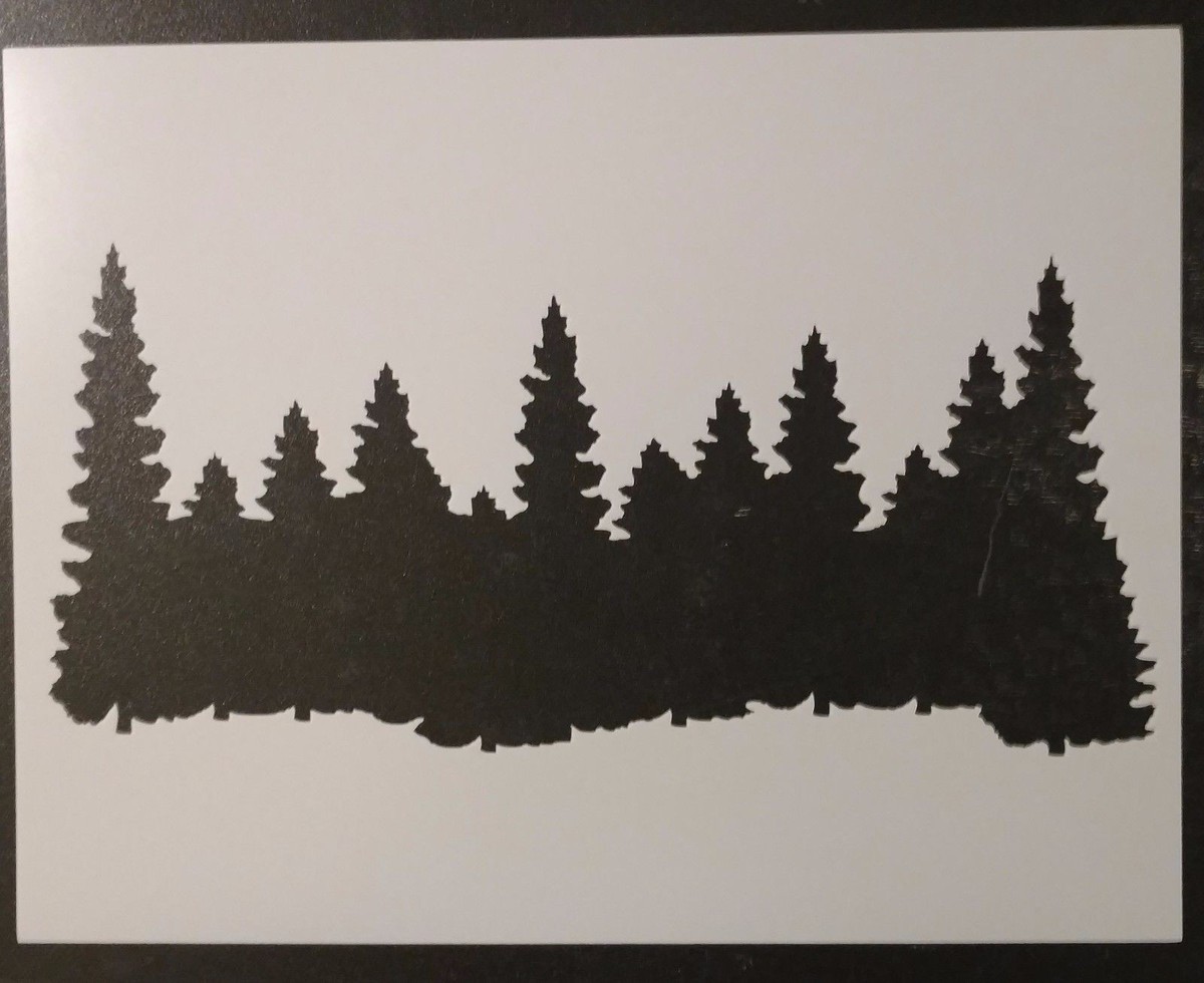 Joanie Stencil – Snowy Mountain, Smokey Valley Pine Trees Rustic Lodge Design, 8"x12" Mylar