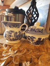 VINTAGE BLUE WILLOW CREAM PITCHER AND SUGAR BOWL