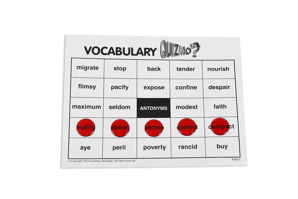 Learning Advantage QUIZMO Vocabulary - 36 Double-Sided Game Boards - Bingo-Style - Image 4 of 4