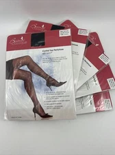 5 PAIR PANTYHOSE - BEAUTE' CLASSIQUE  SIZE MEDIUM BLACK COLOR CONTROL TOP