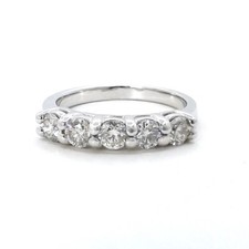 14k White Gold Natural Diamond Ring 5 Stone Wedding Anniversary Band sz7