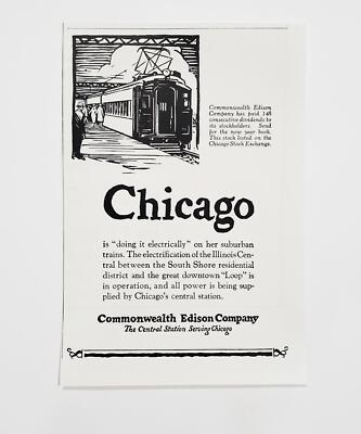 1926 Commonwealth Edison Illinois Central Electric Suburban Train Loop Print AD