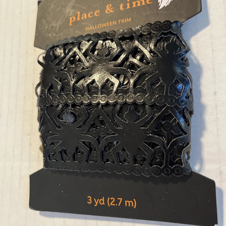 Embossed Vinyl Black Spider Halloween Trim 3 Yards- Place & Time- New - Image 2 of 4
