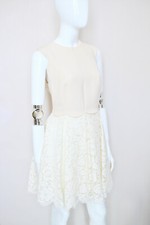 VALENTINO ivory cotton wool silk lace scallope pleated bodice dress 42 UK10 US6