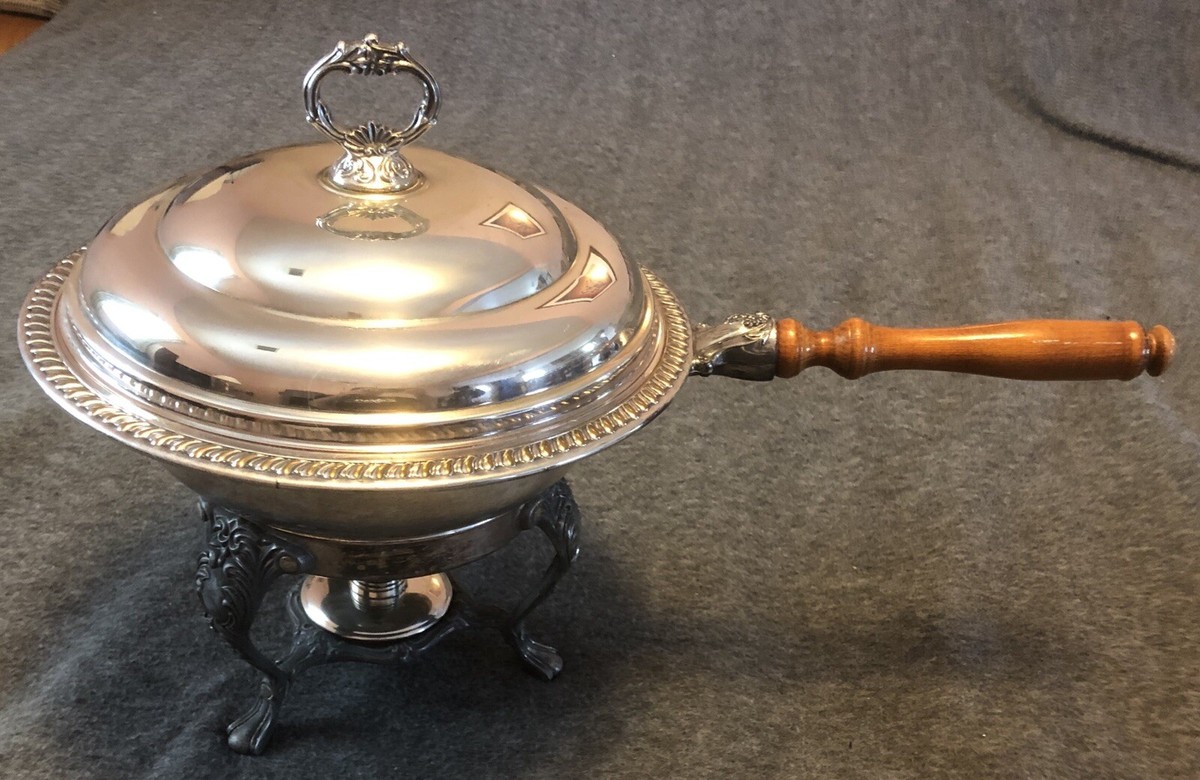 Vintage Sheridan Silver Chafing Dish/ Warmer, Wood Handle