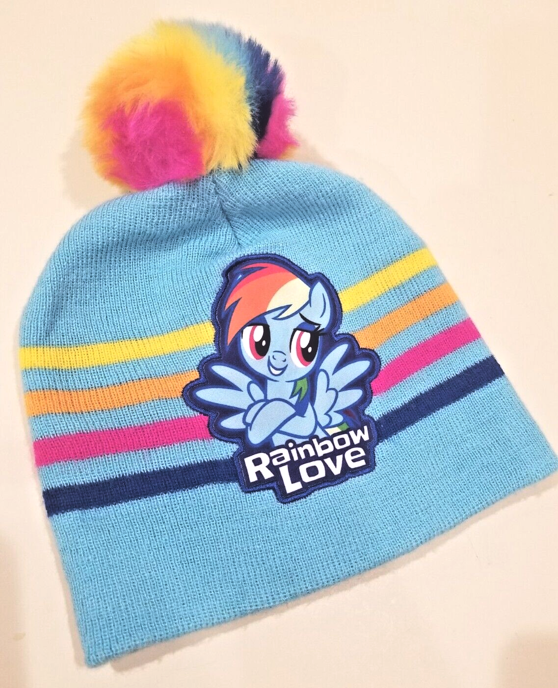 Berretto My Little Pony MLP Rainbow Love Beanie Knot con PomPom arcobaleno così carino!