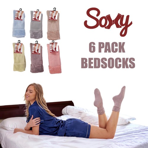 Soxy Ladies 6 Pairs Brushed Lined Thermal Soft Warm Lounge Bed Slipper Socks 4-6 - Picture 3 of 15