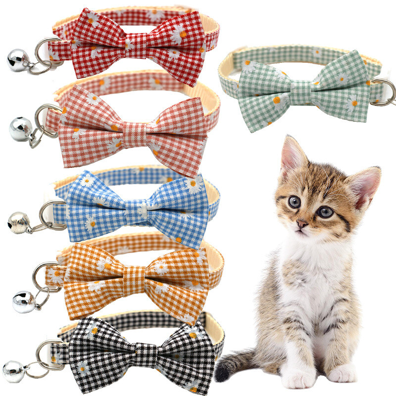 Cravatta Fiocco Regolabile Cani Gatti Accessori Animali Domestici Fiocco Collare Campanella Fiore foto 2
