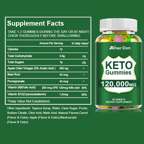 Keto Slimming Gummies 120,000mg Apple Cider Vinegar ACV Weight Loss 60 Gummy USA - Picture 3 of 8