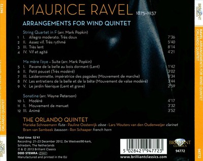 THE ORLANDO QUINTET RAVEL: STRING QUARTET; MA MÈRE L'OYE; SONATINE NEW CD