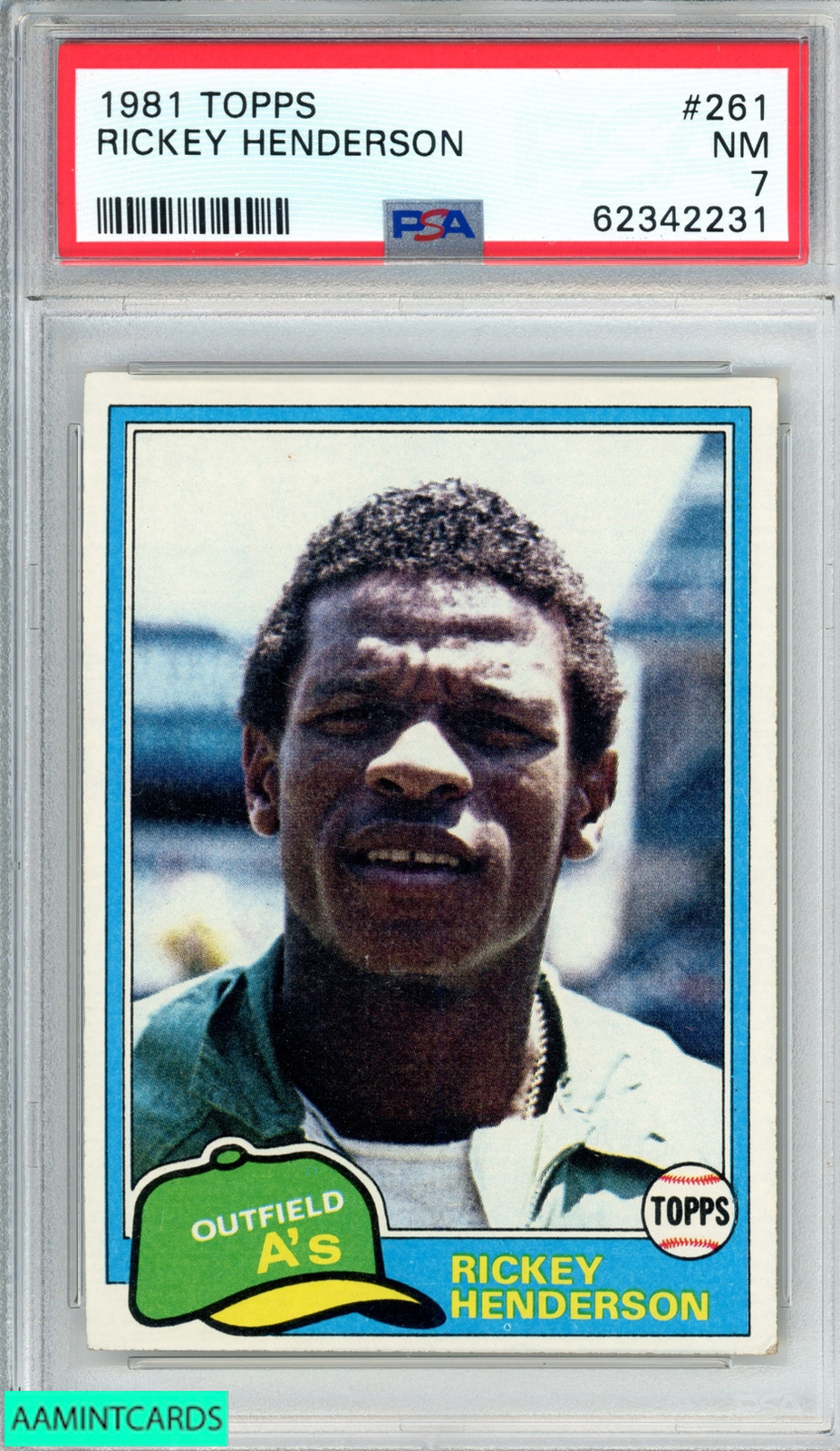 1981 TOPPS RICKEY HENDERSON #261 OAKLAND ATHLETICS HOF PSA 7 NM