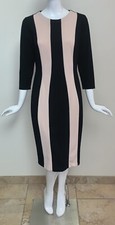 New York & Company Stretch 3/4 Sleeve Black Pale Pink Striped Sheath Dress M