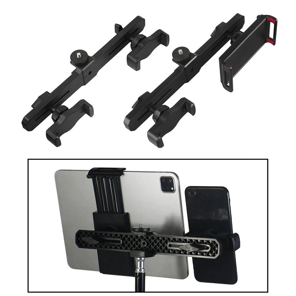 Smartphone Tablet Mount Double Clip Tripod Adjustable Movable Crossbar Clip US-image