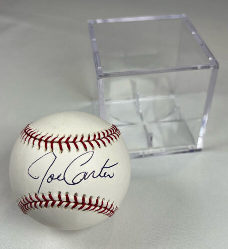 Joe Carter autographed signed baseball with display cube