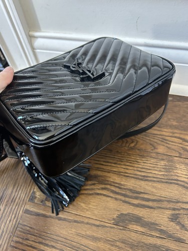 100% YSL Saint Laurent Lou Camera Bag Quilted Leather Black Patent Crossbody - Picture 7 of 15