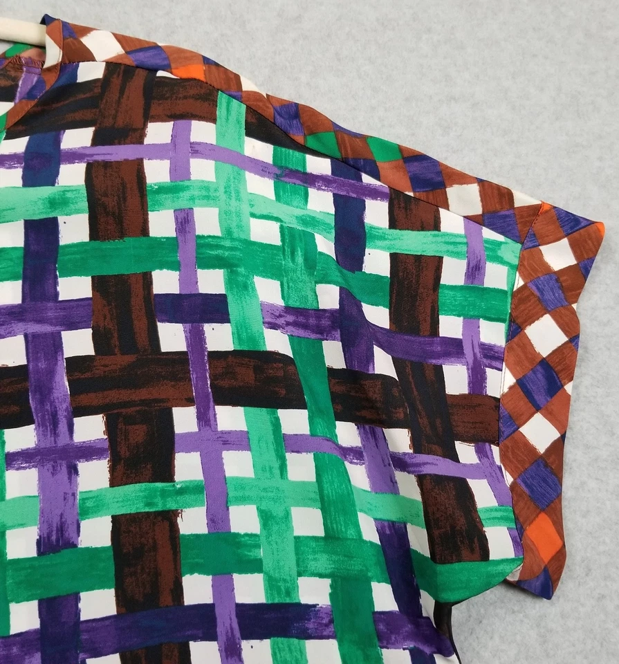 Duro Olowu Top Women’s Extra Large XL Plaid Short Sleeve Blouse Lightweight Thin - Image 3 of 4