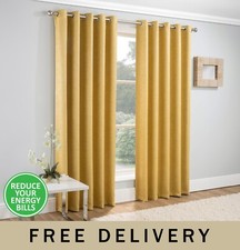 Image of Textured Pair of Eyelet Curtains - Room Darkening/Thermal/Energy Saving