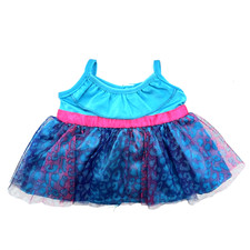 Build a Bear Teal Pink Satin Tulle Ruffle Leopard Cheetah Dress Teddy Clothes