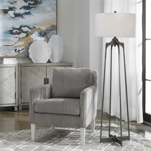 Uttermost Adrian Steel and Fabric Floor Lamp in Aged Gunmetal and White - Picture 3 of 4