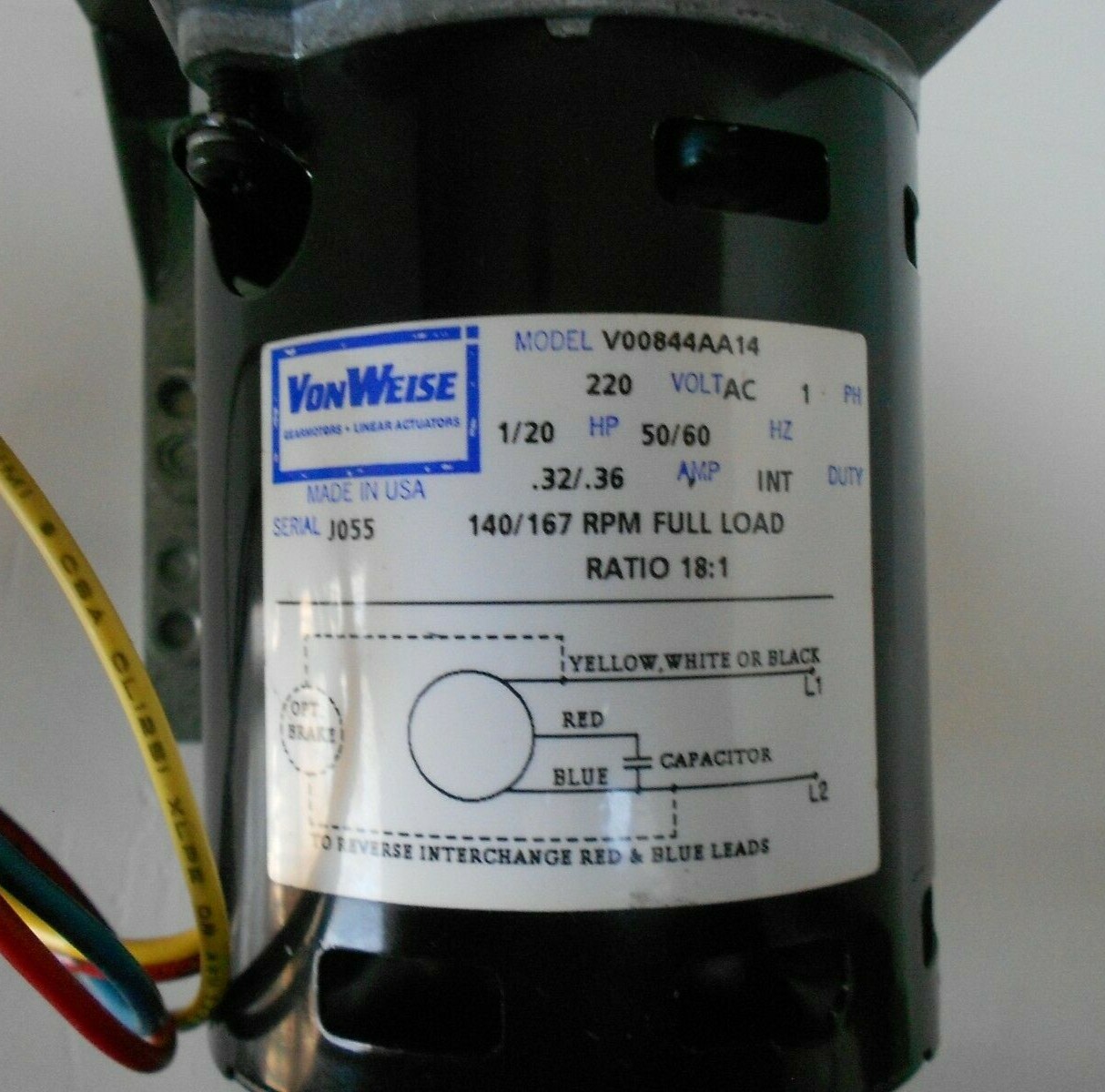 Von Weise Gear Motor 115v, 20 RPM, 15 In-lbs Torque, W/ Pawl BrakeVW - Foto 9