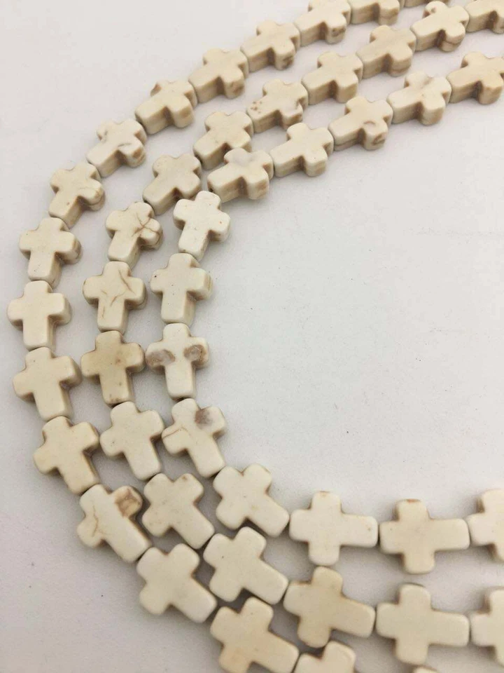 Blue or White Howlite Turquoise Cross Beads 8x10mm 15.5" Strand - Image 3 of 4