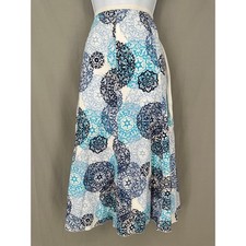 90s Vintage Skirt Womens Large Blue Maxi Mandala Print Bohemian Boho Cottage