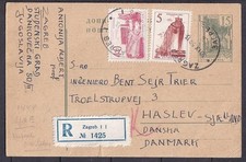w2786/ Yugoslavia Uprated Registered Esperanto Stationery Cover t/Denmark 1959