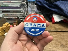 Barack Obama Logo 2012 Red White Blue VTG PINBACK BUTTON Political Presidential