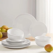 Mainstays 12-Piece Dinnerware, White Glazed Stoneware Set,Durable,Chip Resistant