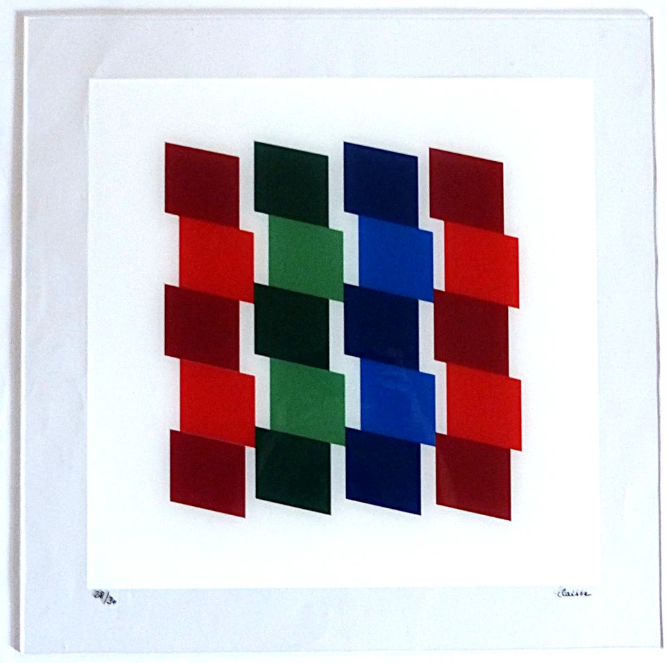 Claisse Geneviéve" Rouge-Vert-Bleu " Mischtechnik hinter Plexiglas, handsigniert - Bild 2 von 4