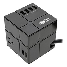 Tripp Lite Surge Protector 3 Outlet 6 USB-A Power Cube Black TLP366CUBEUSBB