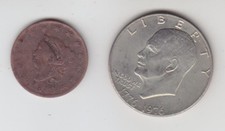 USA Münze 1 Cent Coronet Head von 1818 und 1 Dollar Eisenhower 1776 - 1976