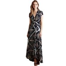 Meave Anthropogies XS Blue Geometric high lo maxi V neck Desert Star dress