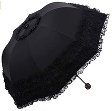 Foldable Travel Umbrella Compact UV Resistance Black Princess Lace Parasol