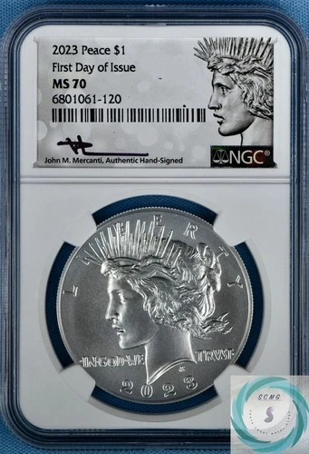 2023 $1 Peace Silver Dollar NGC MS 70 First Day of Issue (FDI) - Mercanti Signed