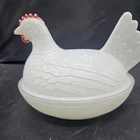 Vintage Milk Glass Hen on Nest Dish – Chicken Covered Dish – Farmhouse Cottage