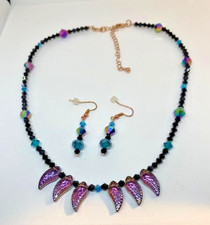 Artesian Made 17" plus Extension Reversable Crystal Beaded Necklace and Earrings