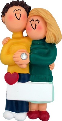 Engaged Couple Male Brown Female Blonde Personalized Christmas Tree Ornament