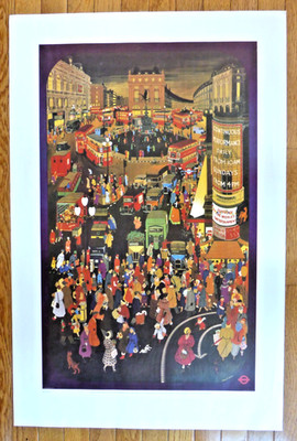 Vintage 1985 Piccadilly Circus Winter London Transport Poster 35 x 23 Molly Moss