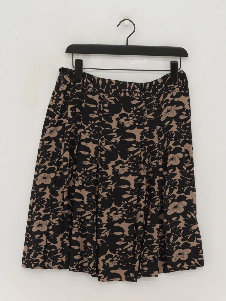 Nicole Farhi Women's Midi Skirt UK 12 Black Floral 100% Silk Midi A-Line - Image 2 of 4