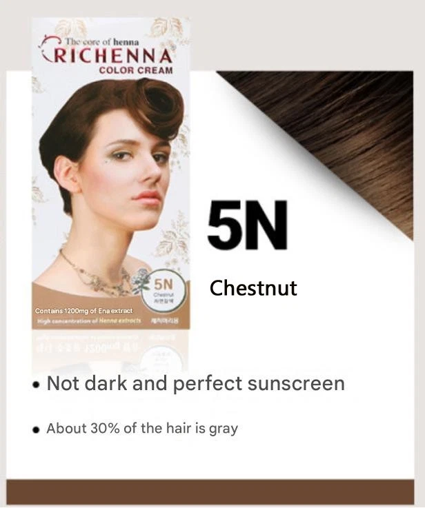 RICHENNA Color Cream Hair Dye With Henna #5N Chestnut Korean Cosmetics NEW - Image 2 of 4