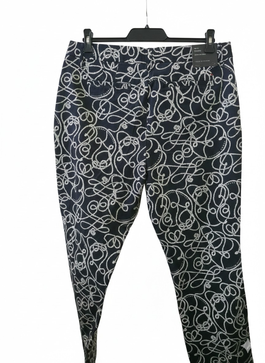 Tommy Hilfiger Women's Navy White Abstract Straight Pants Regular Size 14 thumbnail 4