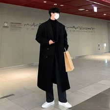 New Winter Woolen Overcoat Men's Mid-length Cashmere Trench Jacket Korean Loose 