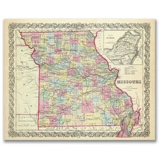 Missouri 1855 Vintage Map 11x14 Antique Cartography Historic Wall Art