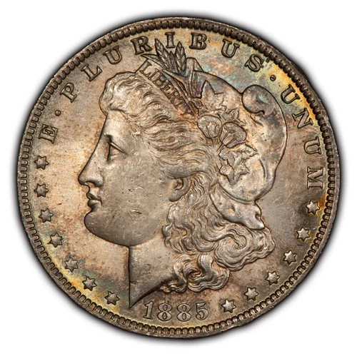 1885-O $1 Morgan Silver Dollar - Neon Rainbow Toning - BU - VIDEO - SKU-D4280