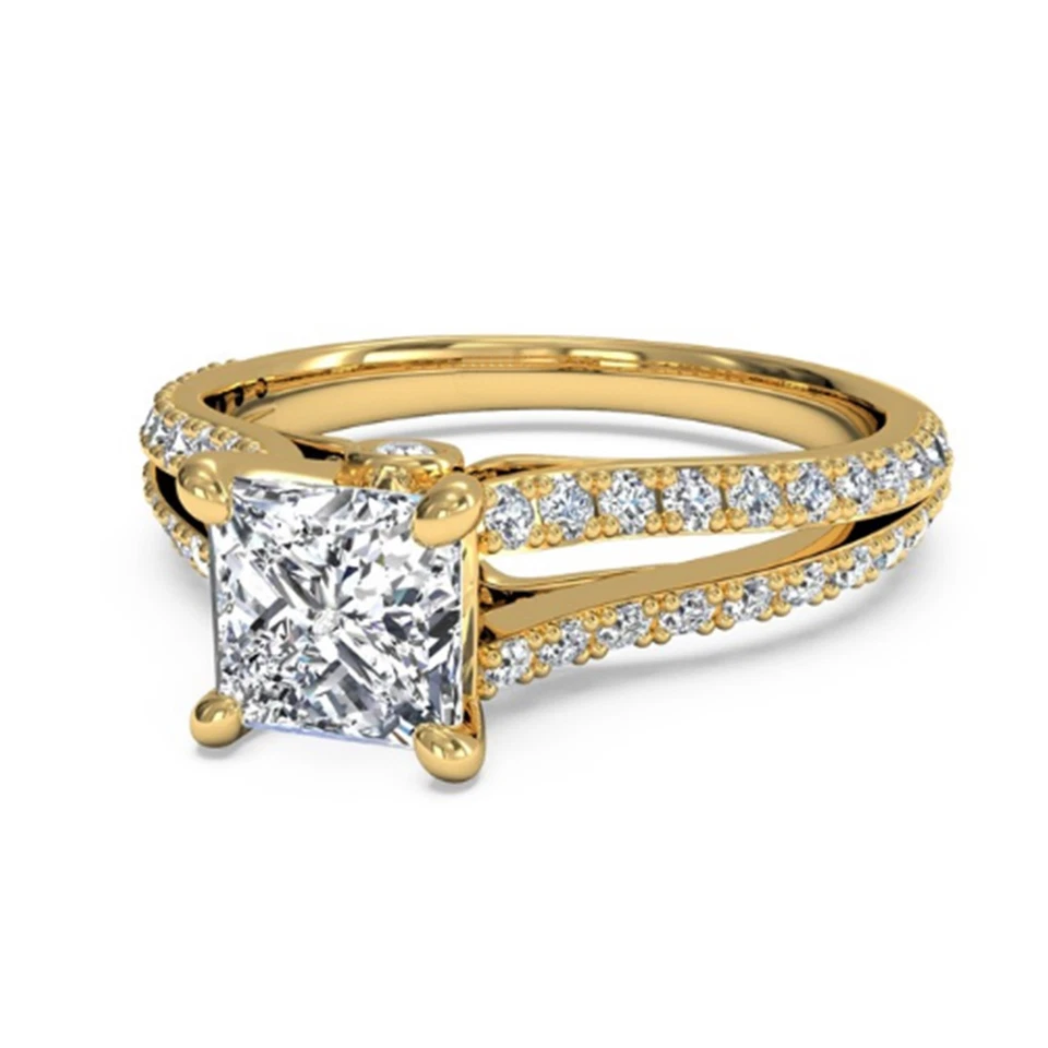 1.05 CT Princess Cut Lab Created Diamond Wedding Ring 14K Solid Yellow Gold Sz 6 - Image 2 of 4